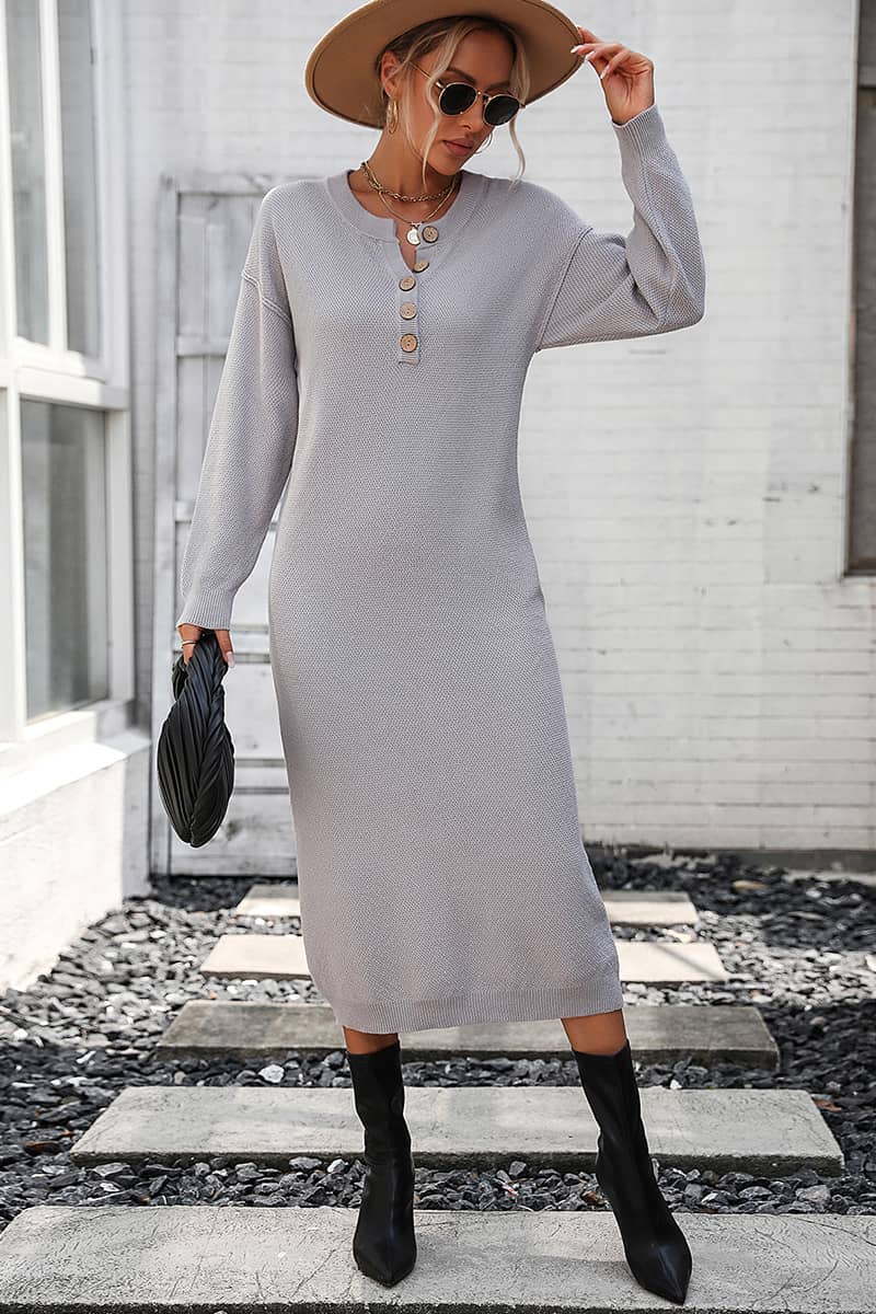 Solid Color Knitted Sweater Dress