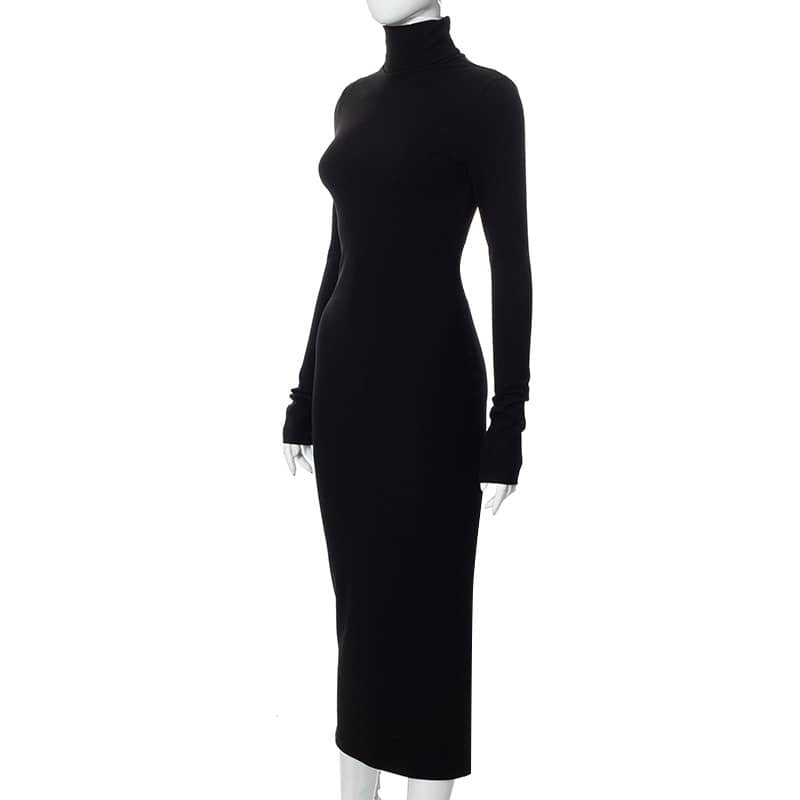 Black half turtleneck long sleeve slim fit sweater dress