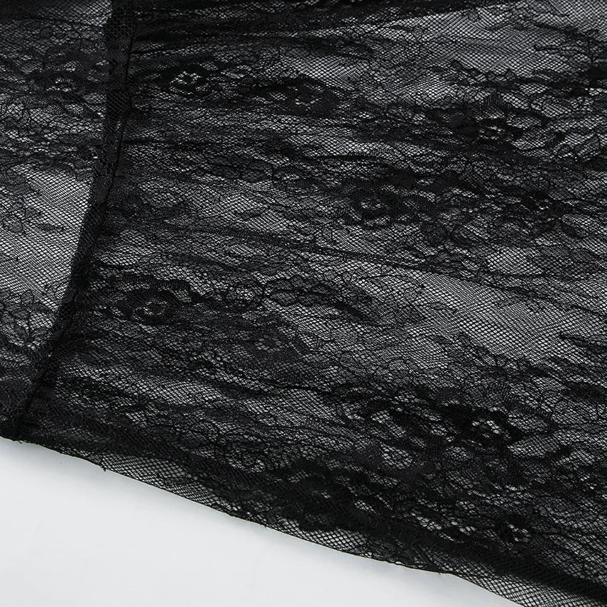 Black Lace Backless Waisted V-Neck A-Line Dress