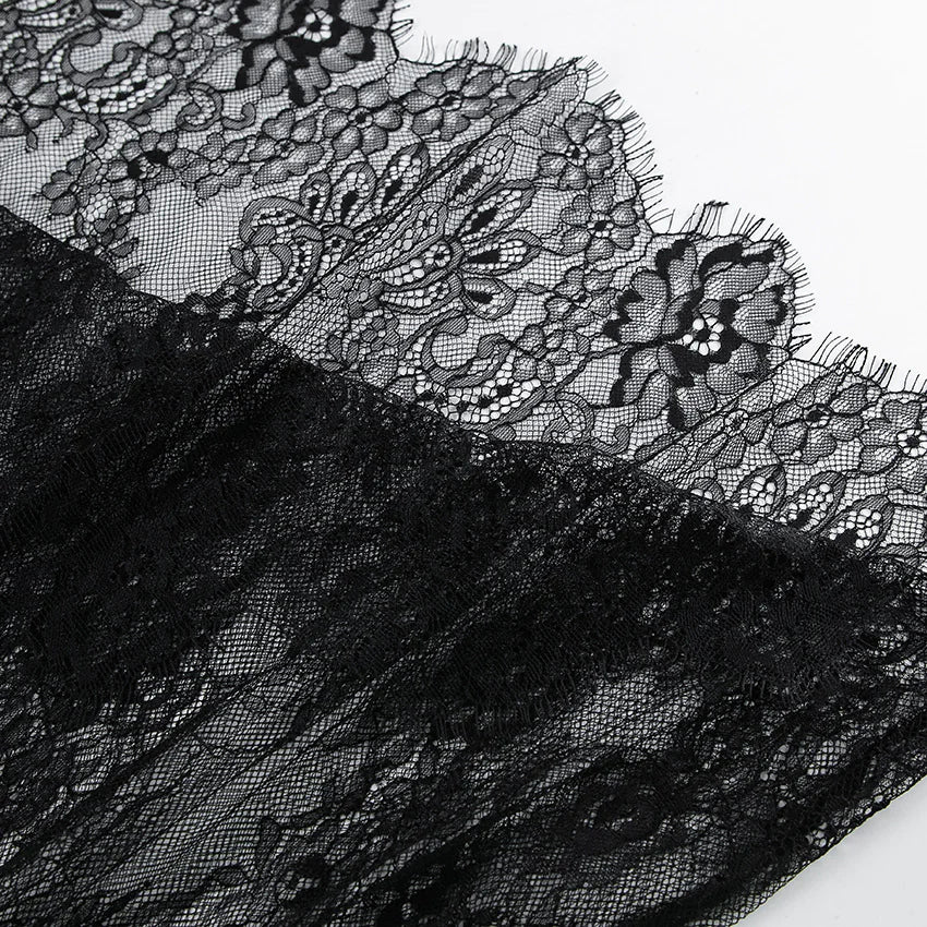 Black Lace Backless Waisted V-Neck A-Line Dress