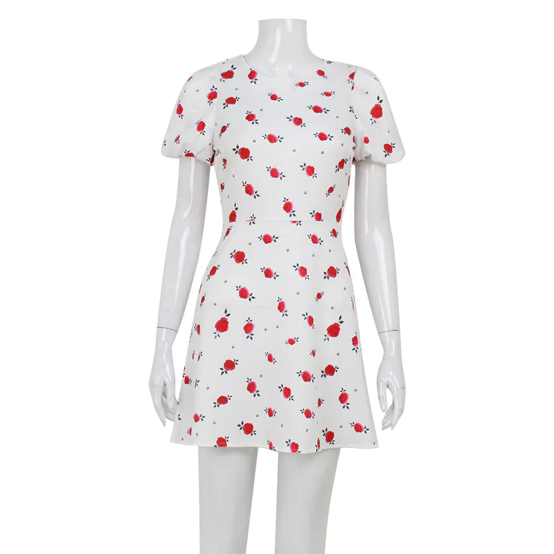 Puff Sleeve Floral Short Dress