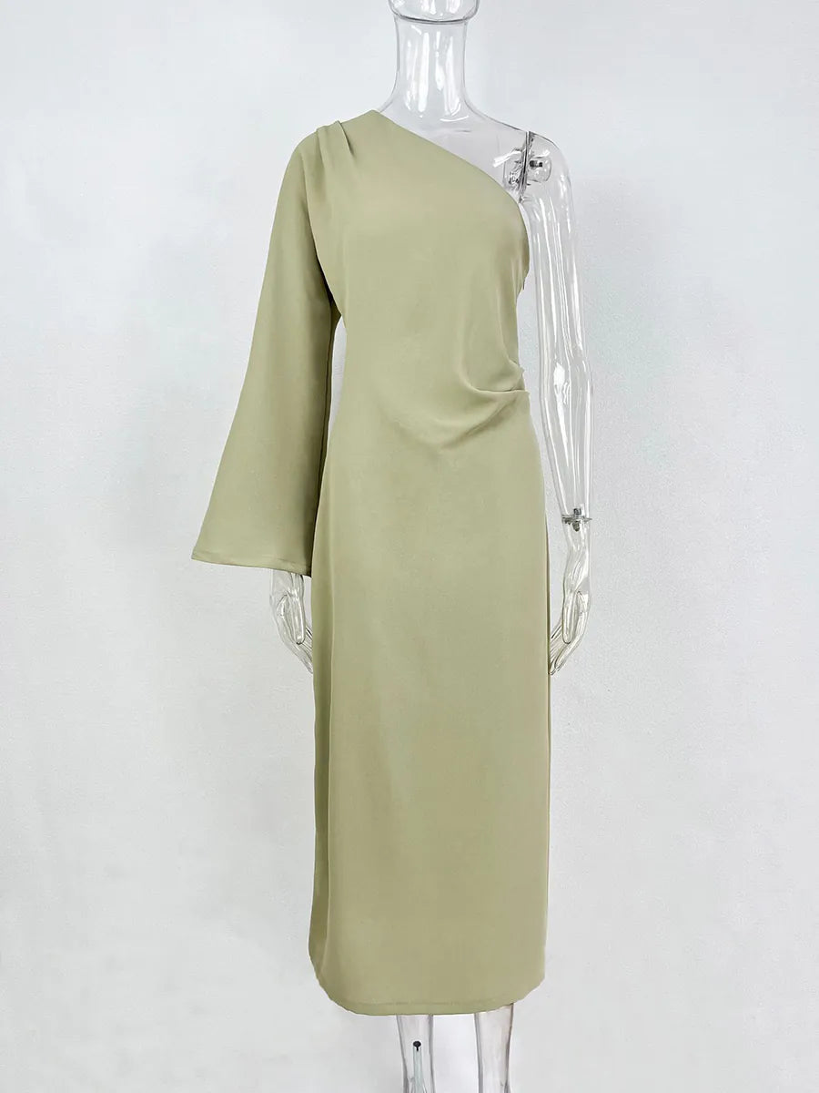 Slant Shoulder Silk Twill Dress