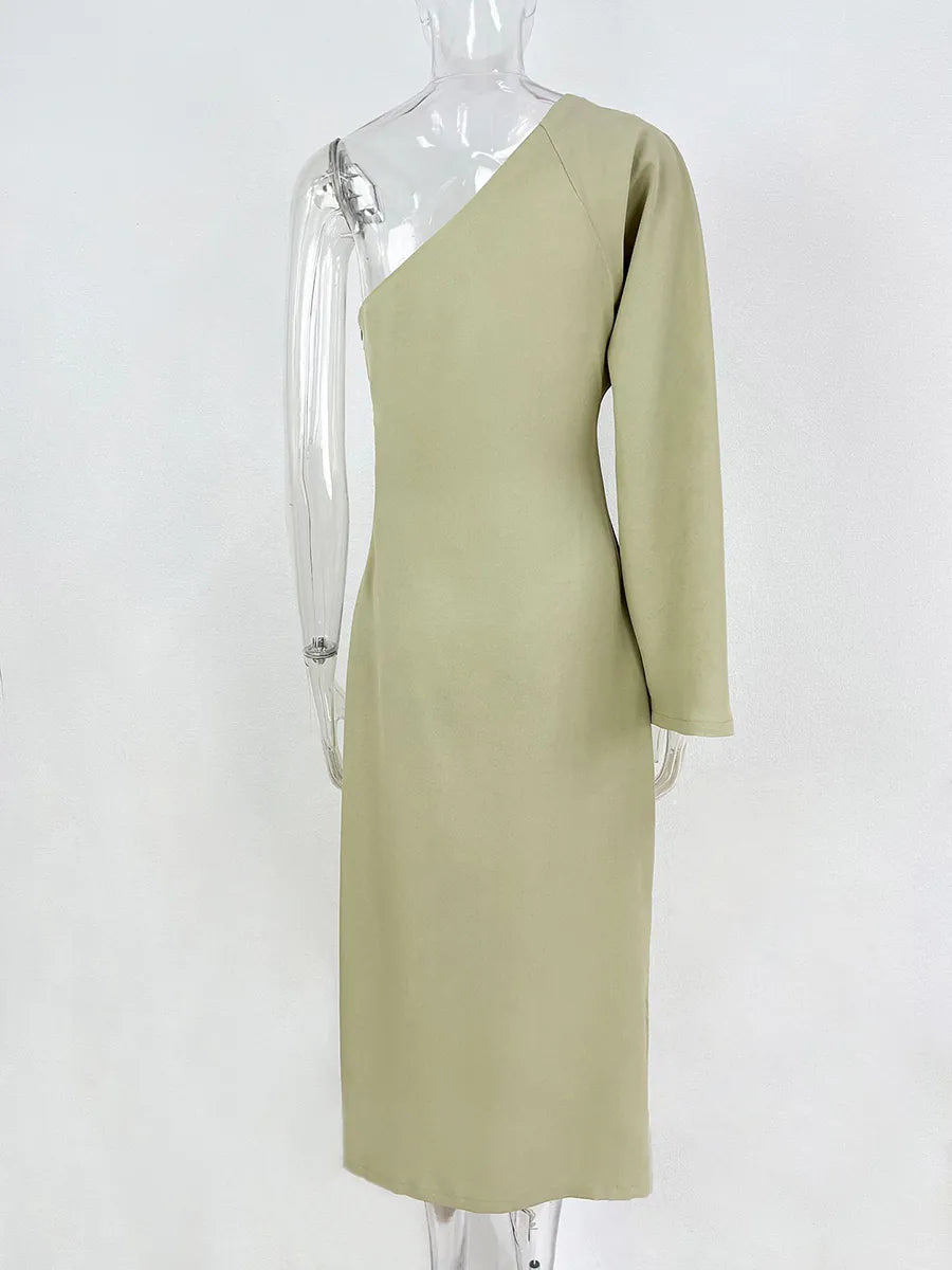 Slant Shoulder Silk Twill Dress