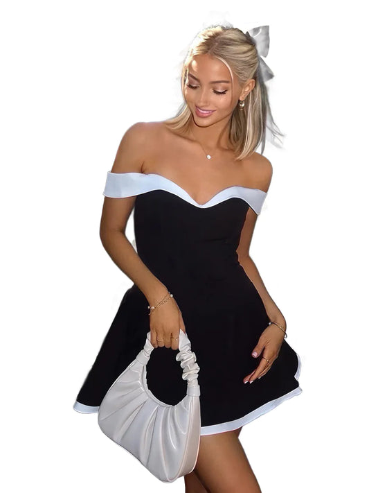 One-shoulder contrast short dress