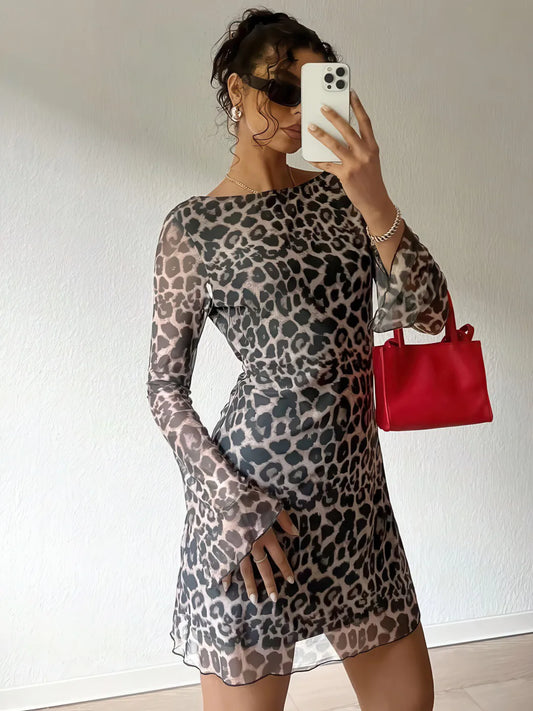 Printed Leopard Print Backless Dress