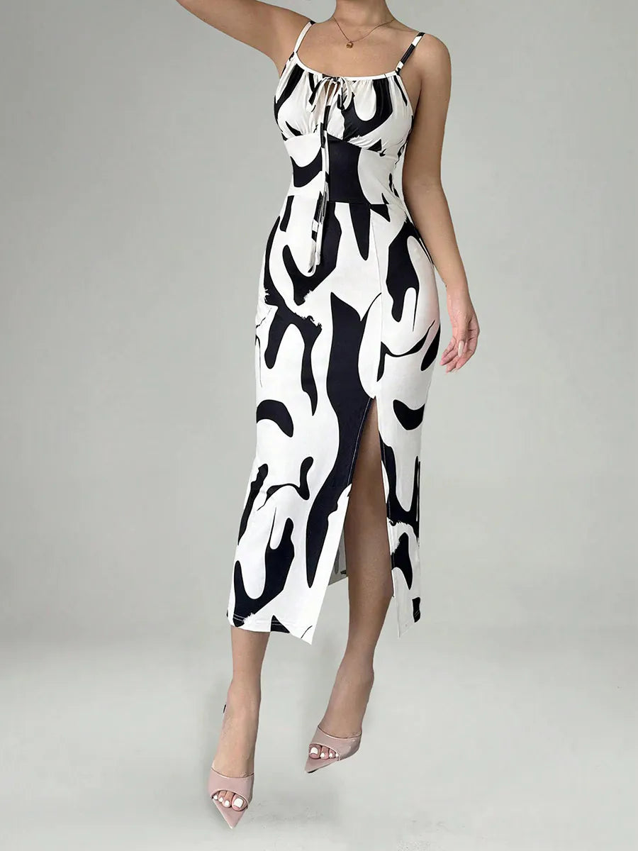 Black and White Slip Dress with Slits
