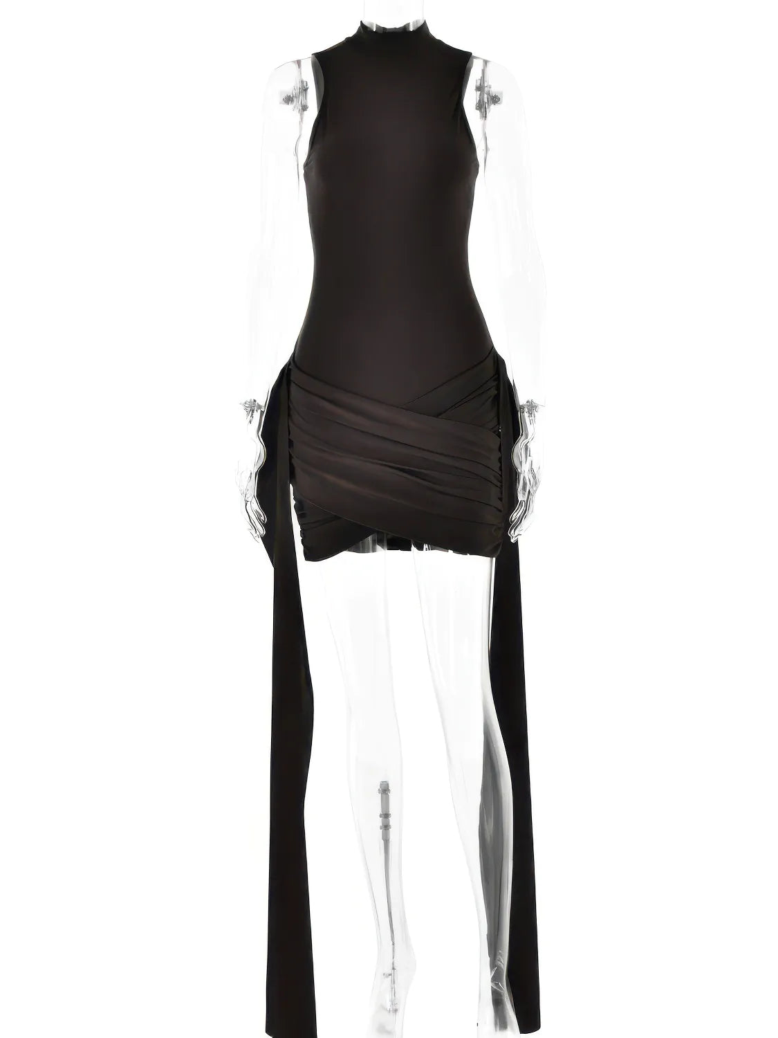 Black sleeveless top and pants with sheer panels on a white background #Color_Coffee