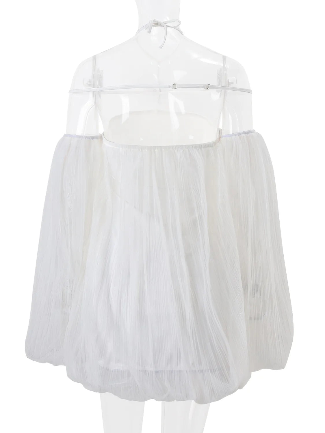 White dress with a tulle skirt on a white background. #Color_White