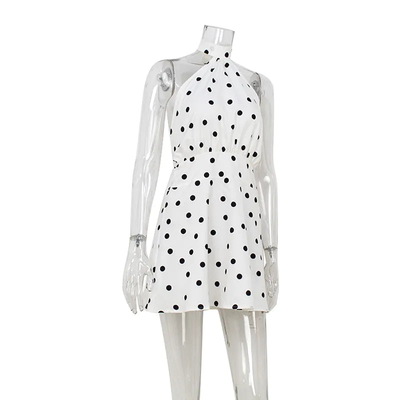 Polka Dot Halter Neck A-Line Dress