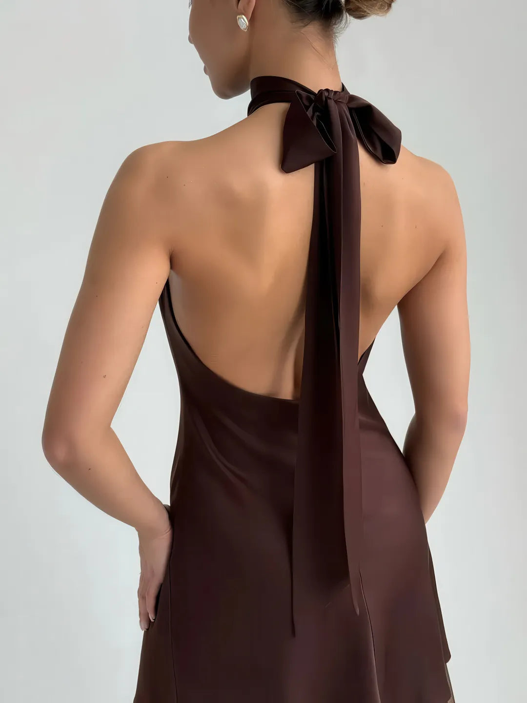 Solid Color Halter Sleeveless Short Dress