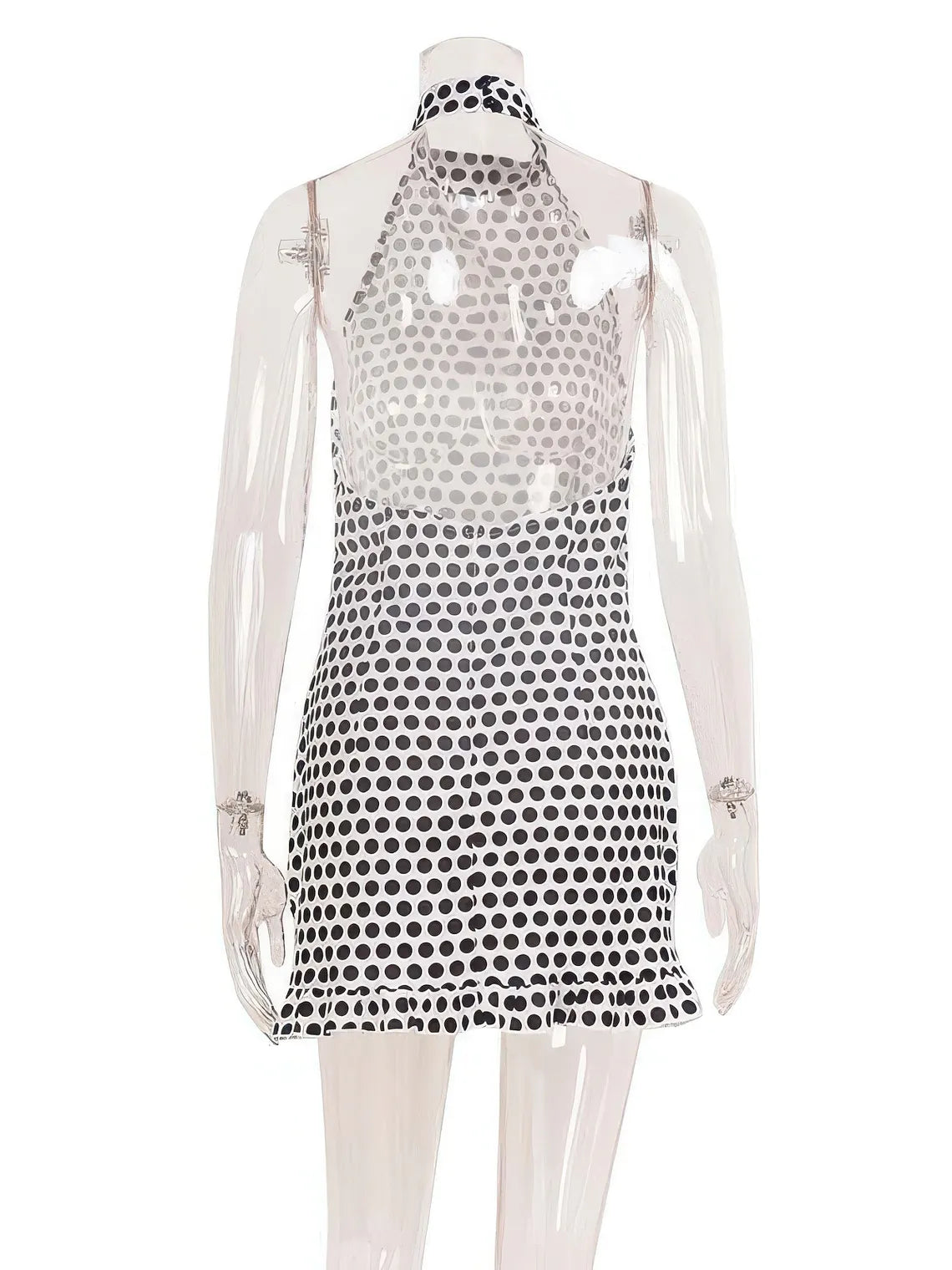 High-Waisted Slim-Fit Polka Dot Halter Dress