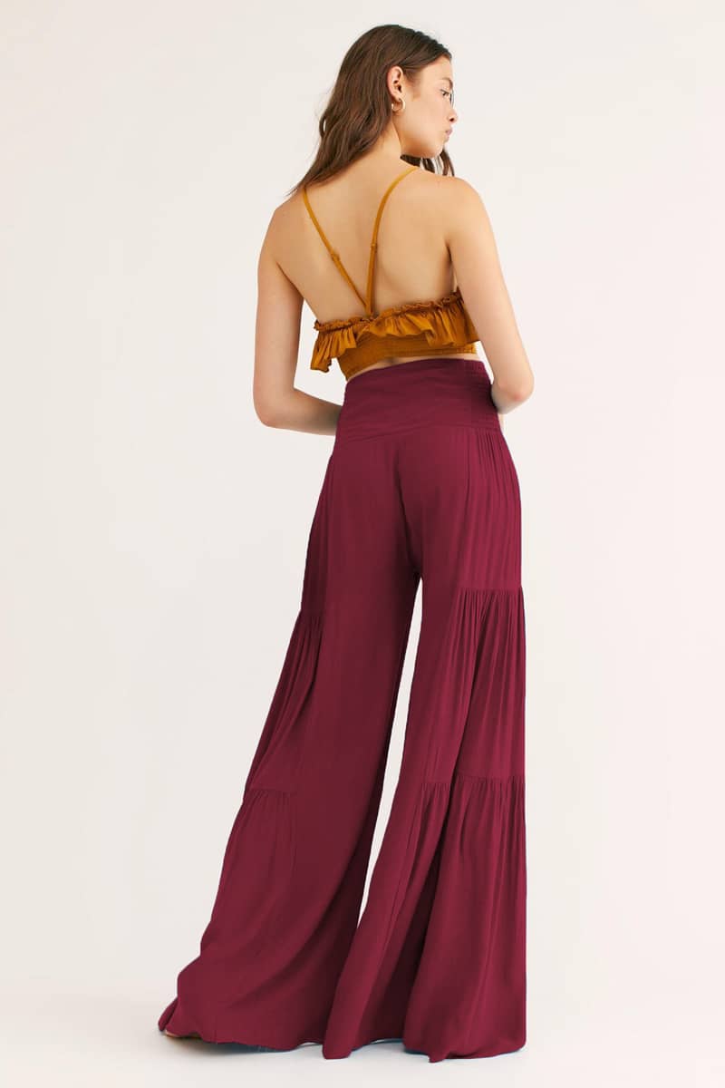 Lace-up elasticated waist pleated wide-leg pants
