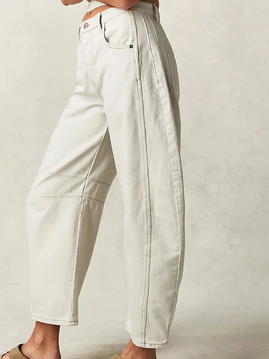 Loose wide-leg mid-low waist denim trousers