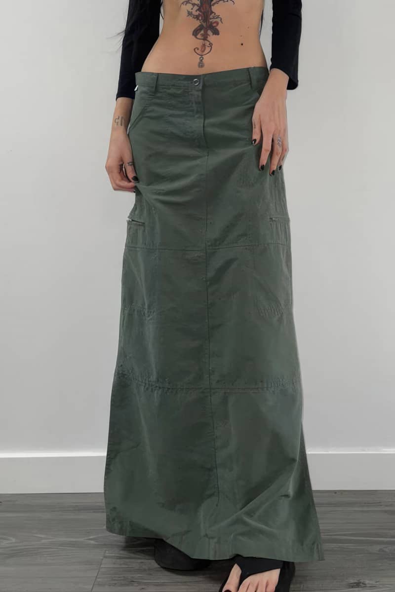 Casual Low-Waist Side-Slit Midi Skirt