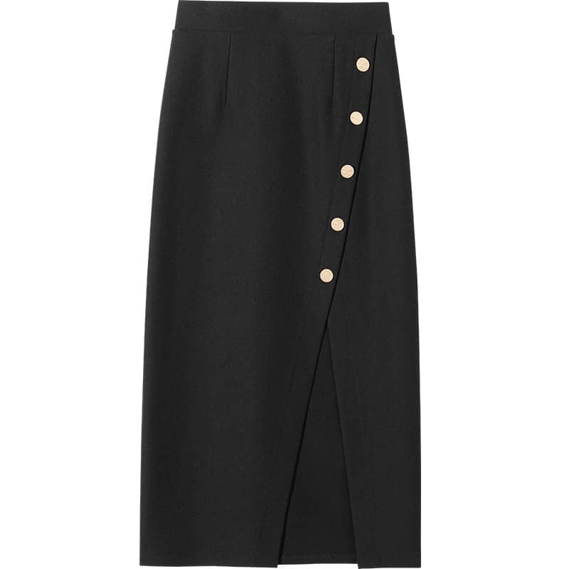 Slim high waist slit midi skirt