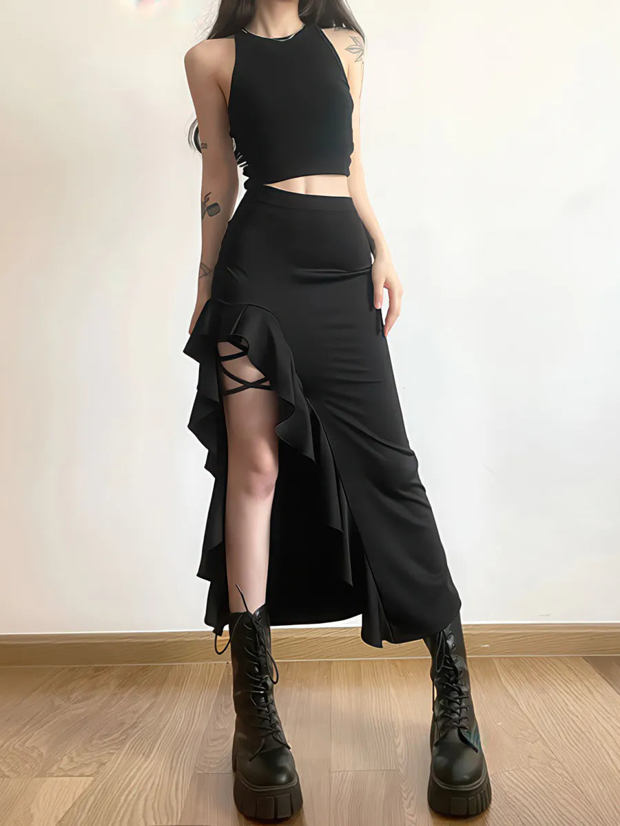 High Waist Hip Slit Irregular Skirt