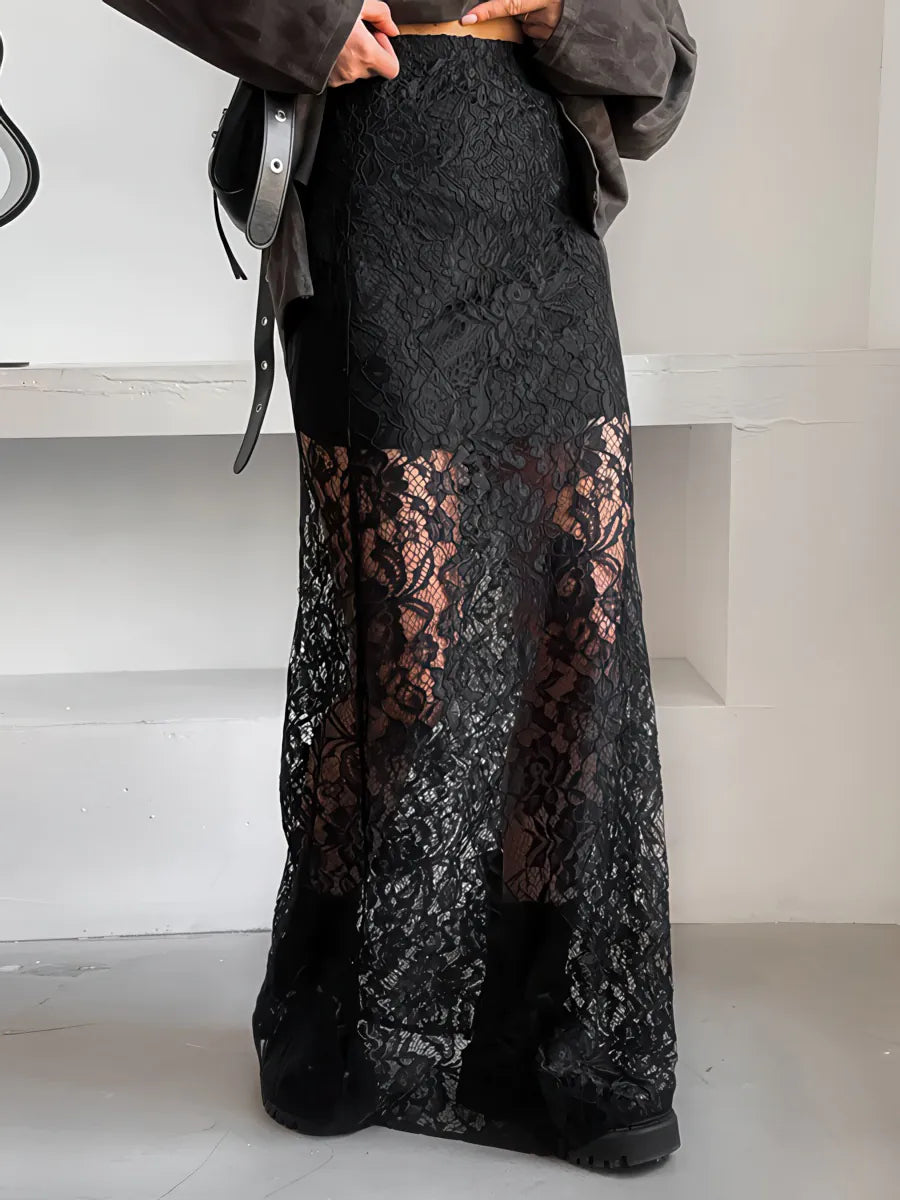 Black Lace See-through Skirt