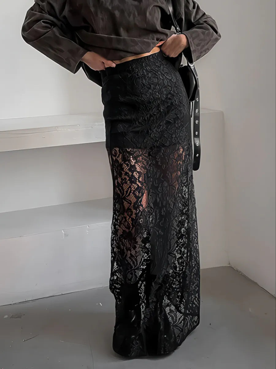 Black Lace See-through Skirt