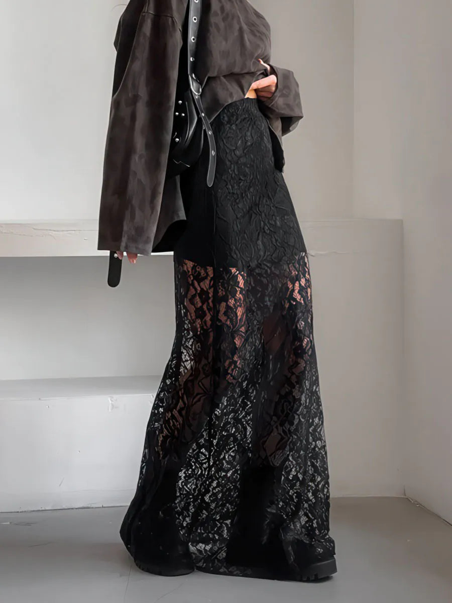 Black Lace See-through Skirt