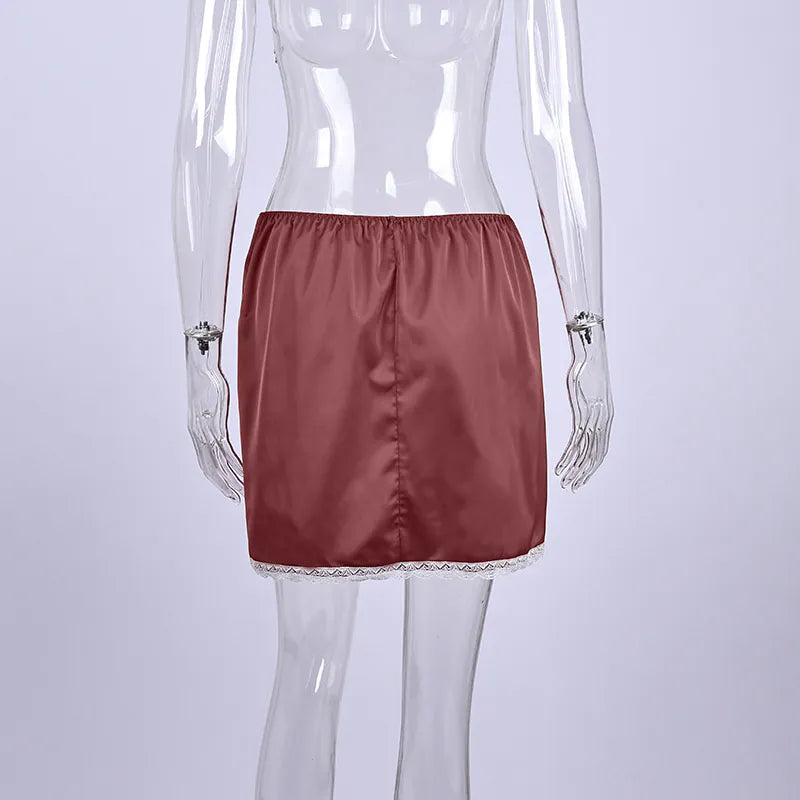 Red satin petticoat on a transparent mannequin against a white background. #Color_Red