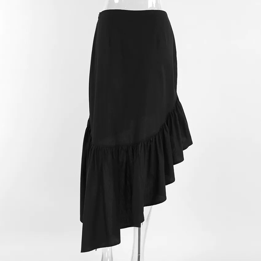 Ruffled Cotton Asymmetrical Skirt