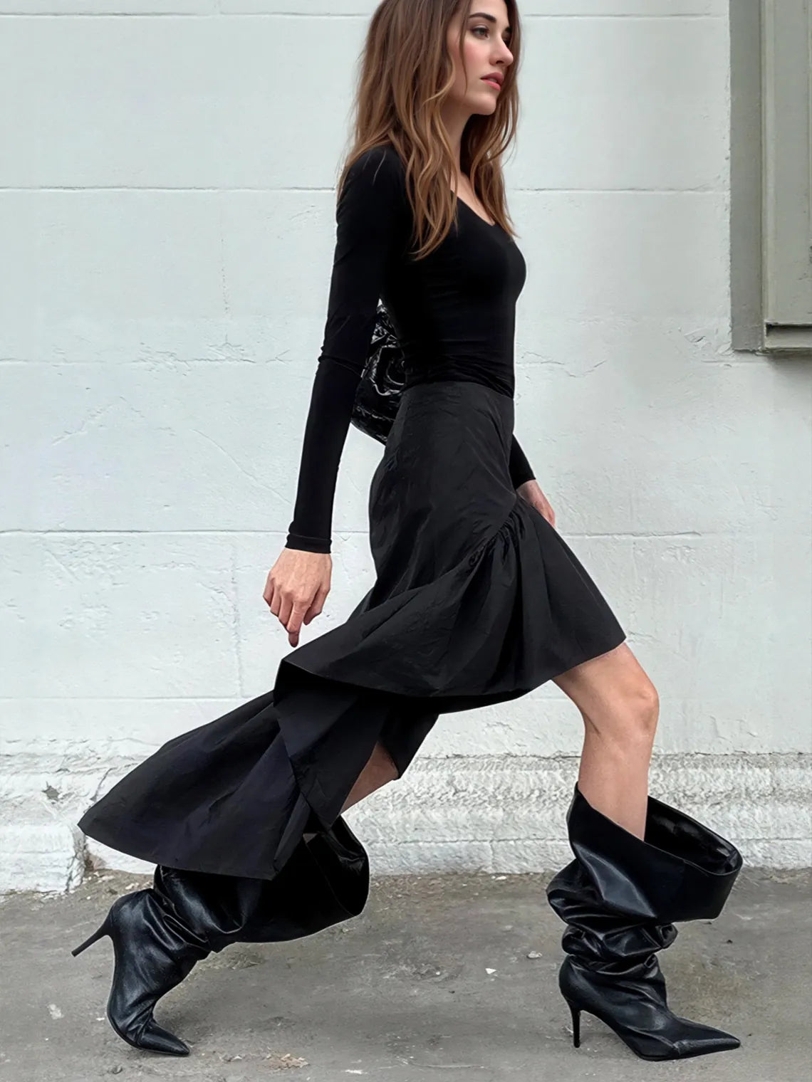 Ruffled Cotton Asymmetrical Skirt