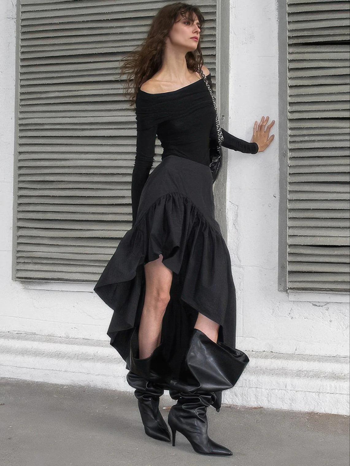 Ruffled Cotton Asymmetrical Skirt