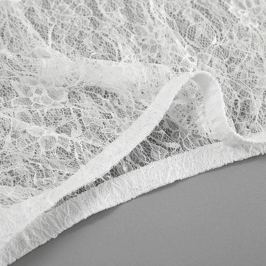 Lace Sheer White Jacquard High-Waist Skirt