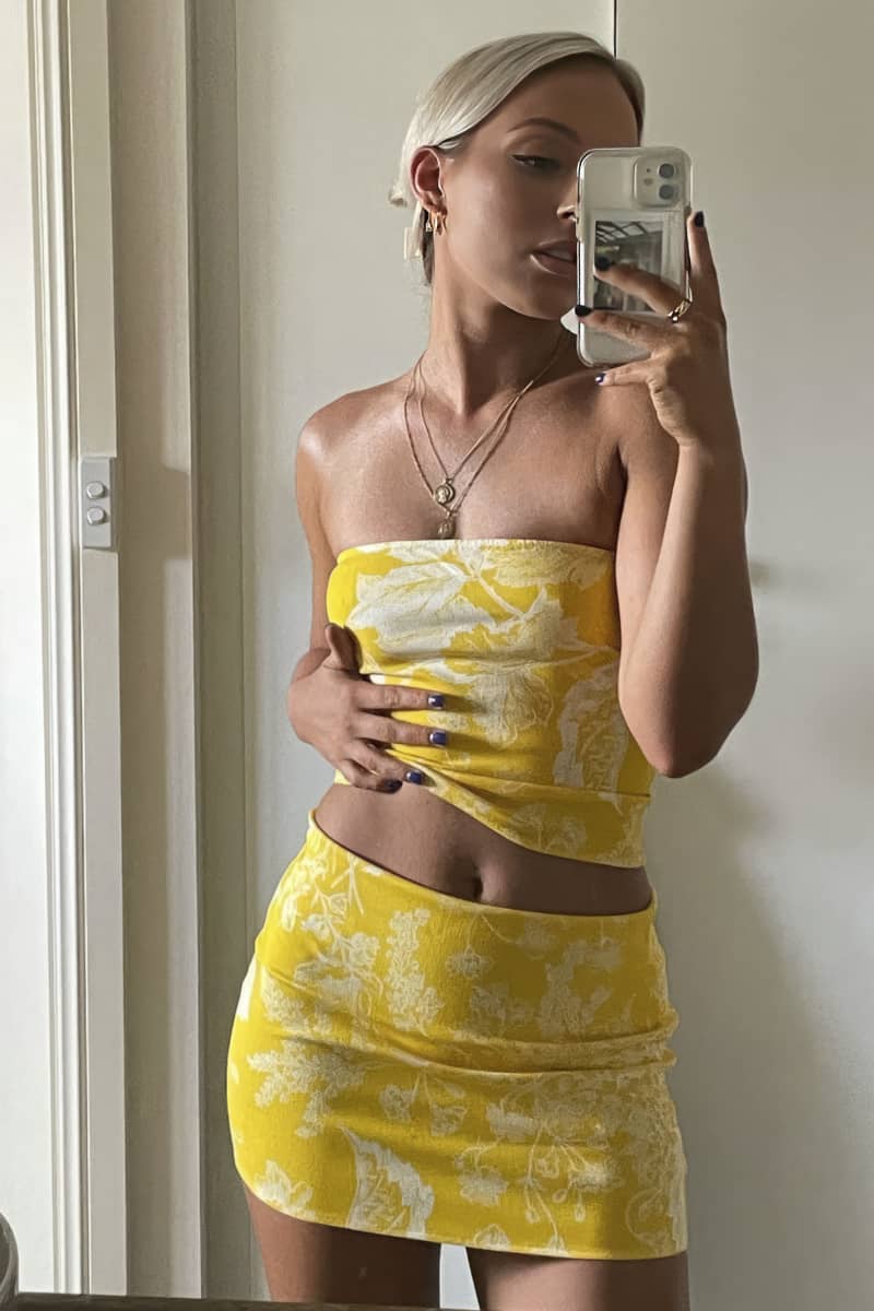 Printed Tube Top and Wrap Hip Skirt Two-Piece Set