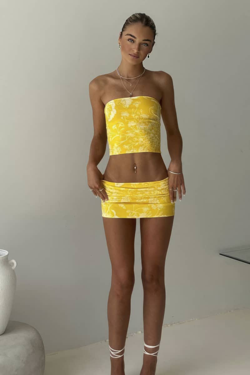 Printed Tube Top and Wrap Hip Skirt Two-Piece Set