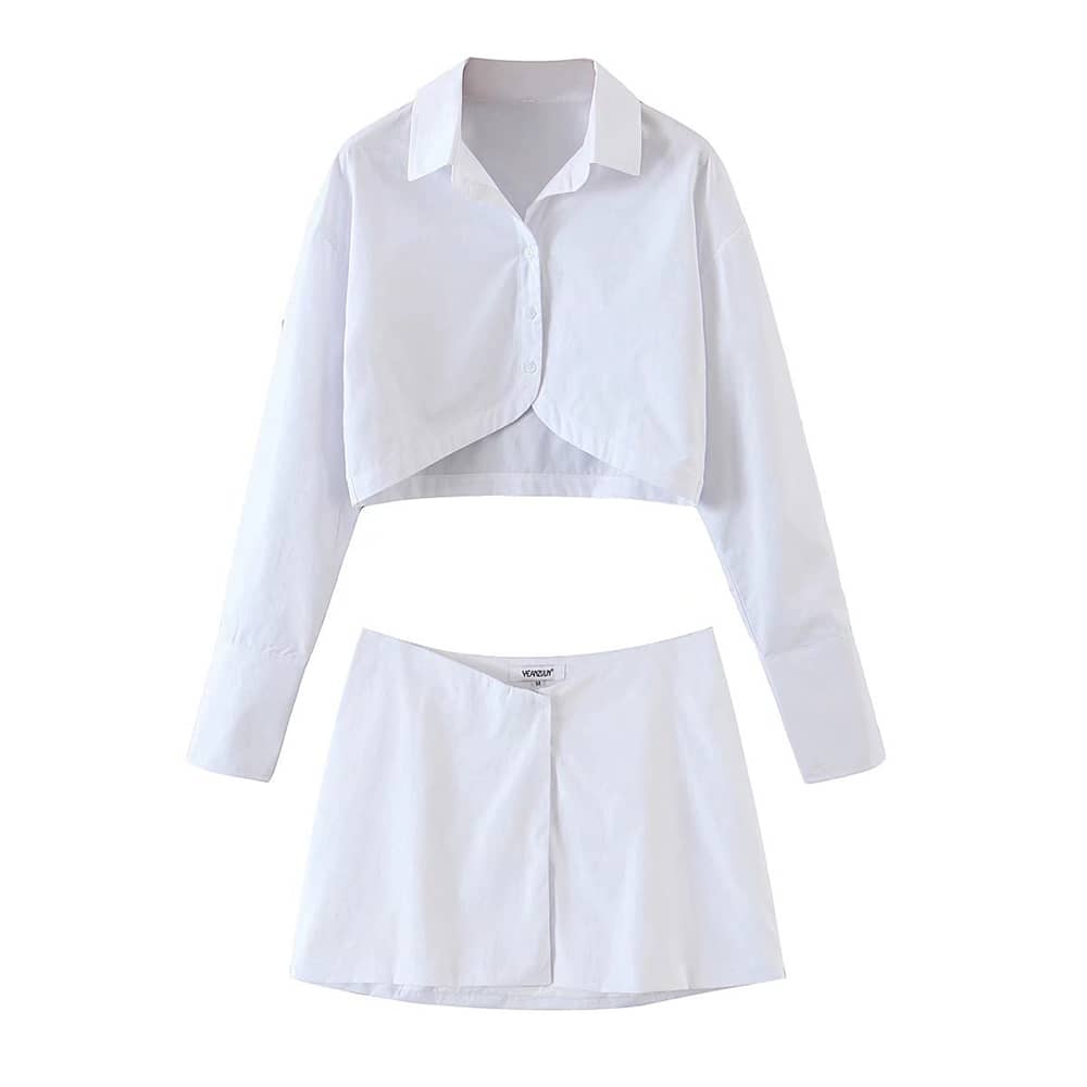 Shirt and Short Skirt with Exposed Waist Two-piece Set