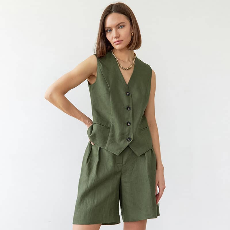 V-Neck Sleeveless Top and High-Waisted Shorts Set