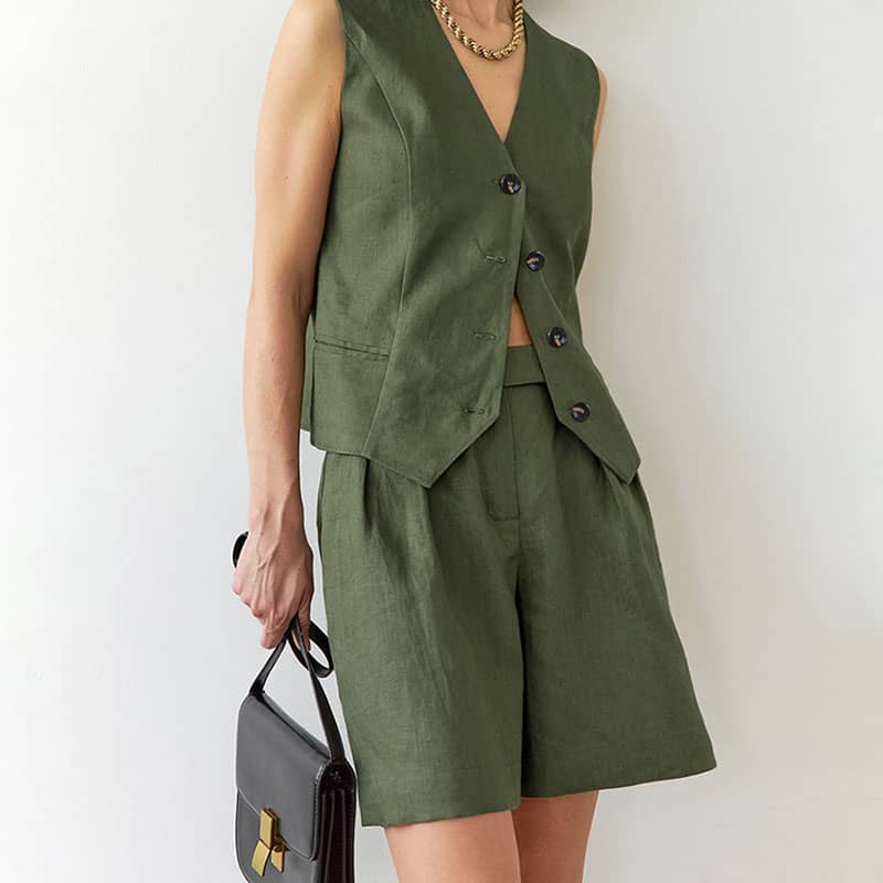 V-Neck Sleeveless Top and High-Waisted Shorts Set