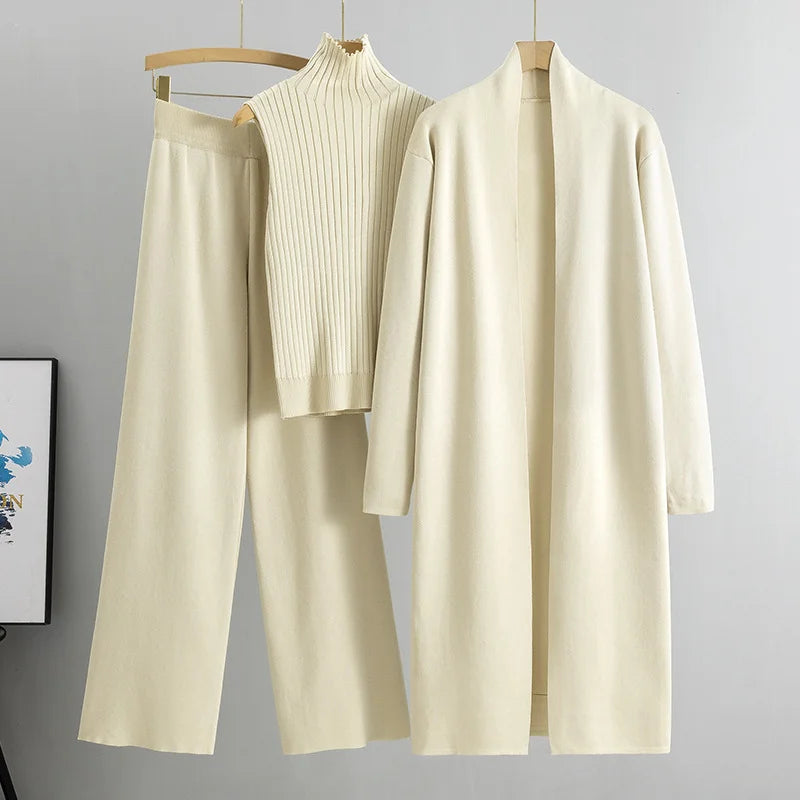 Knitted sleeveless vest sweater cardigan pants three-piece set