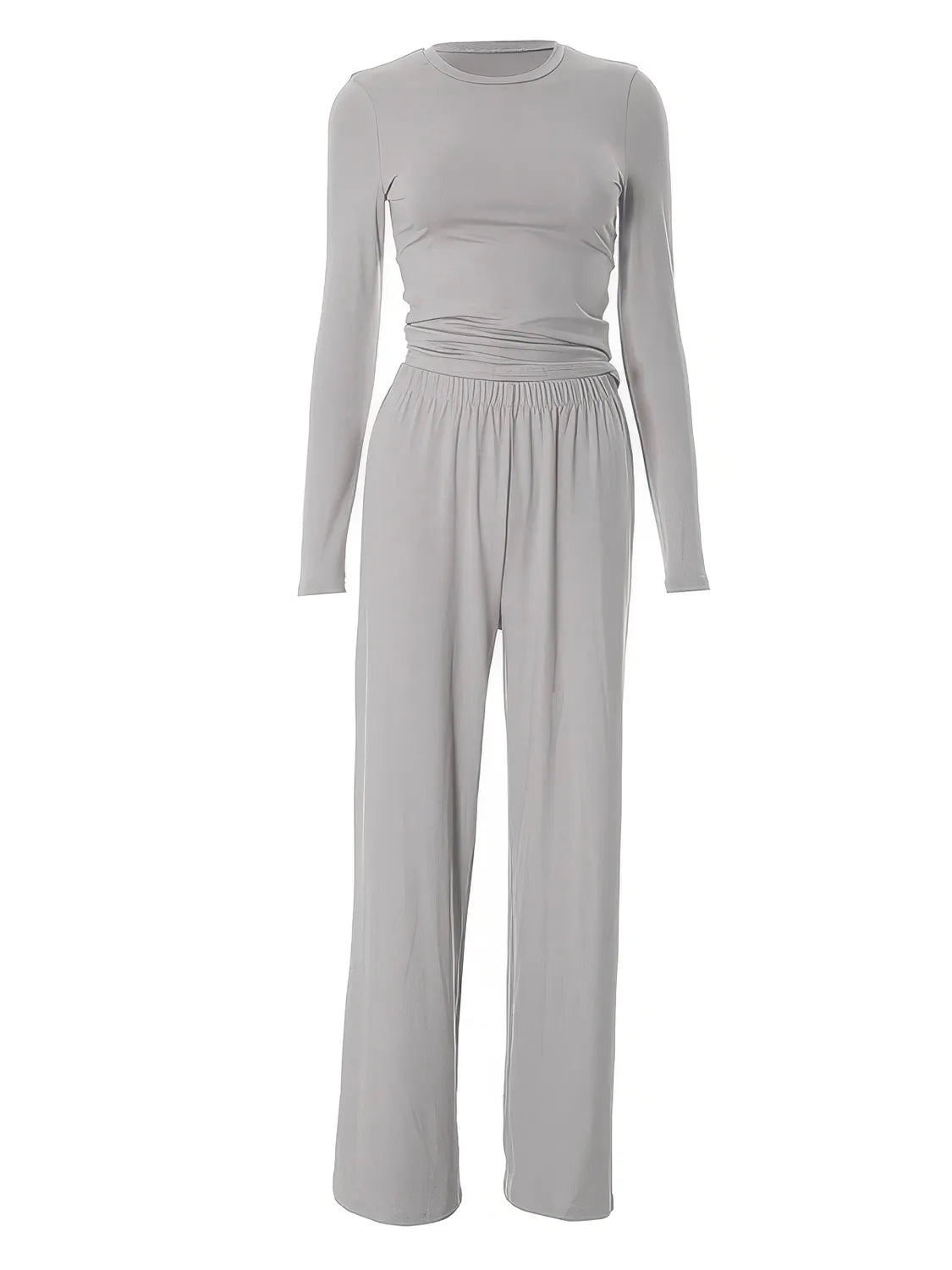 Gray jumpsuit with long sleeves on a white background. #Color_Gray