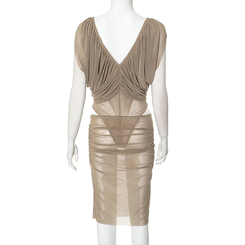 Chiffon Shirred Miniskirt Set