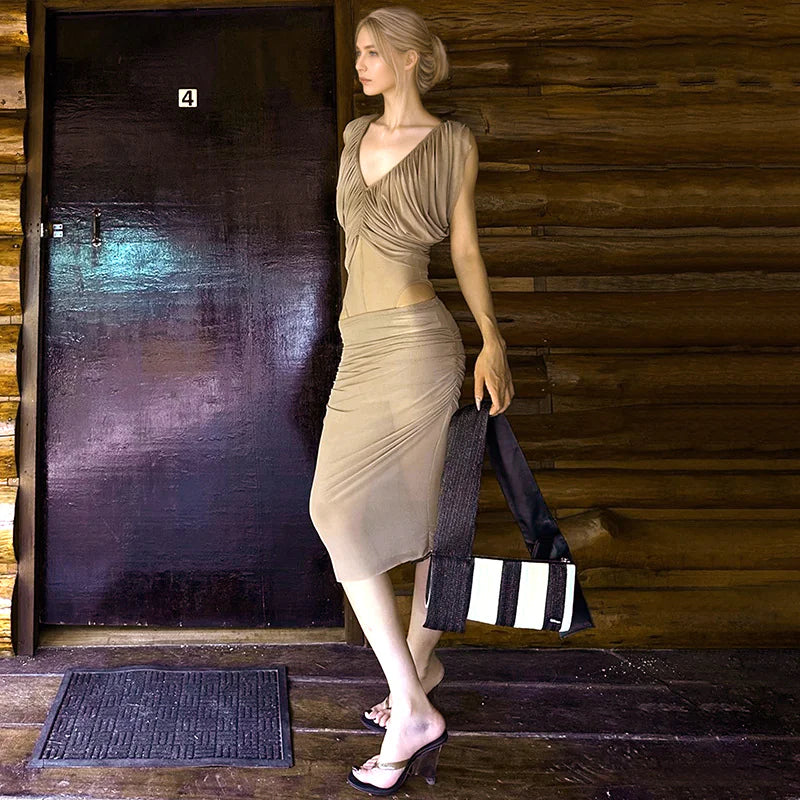 Chiffon Shirred Miniskirt Set