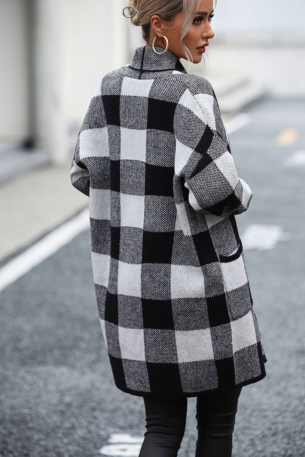 Plaid Color Block Knitted Cardigan Sweater