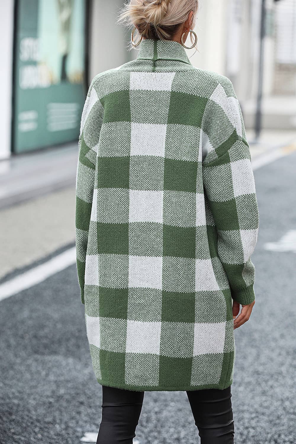 Plaid Color Block Knitted Cardigan Sweater