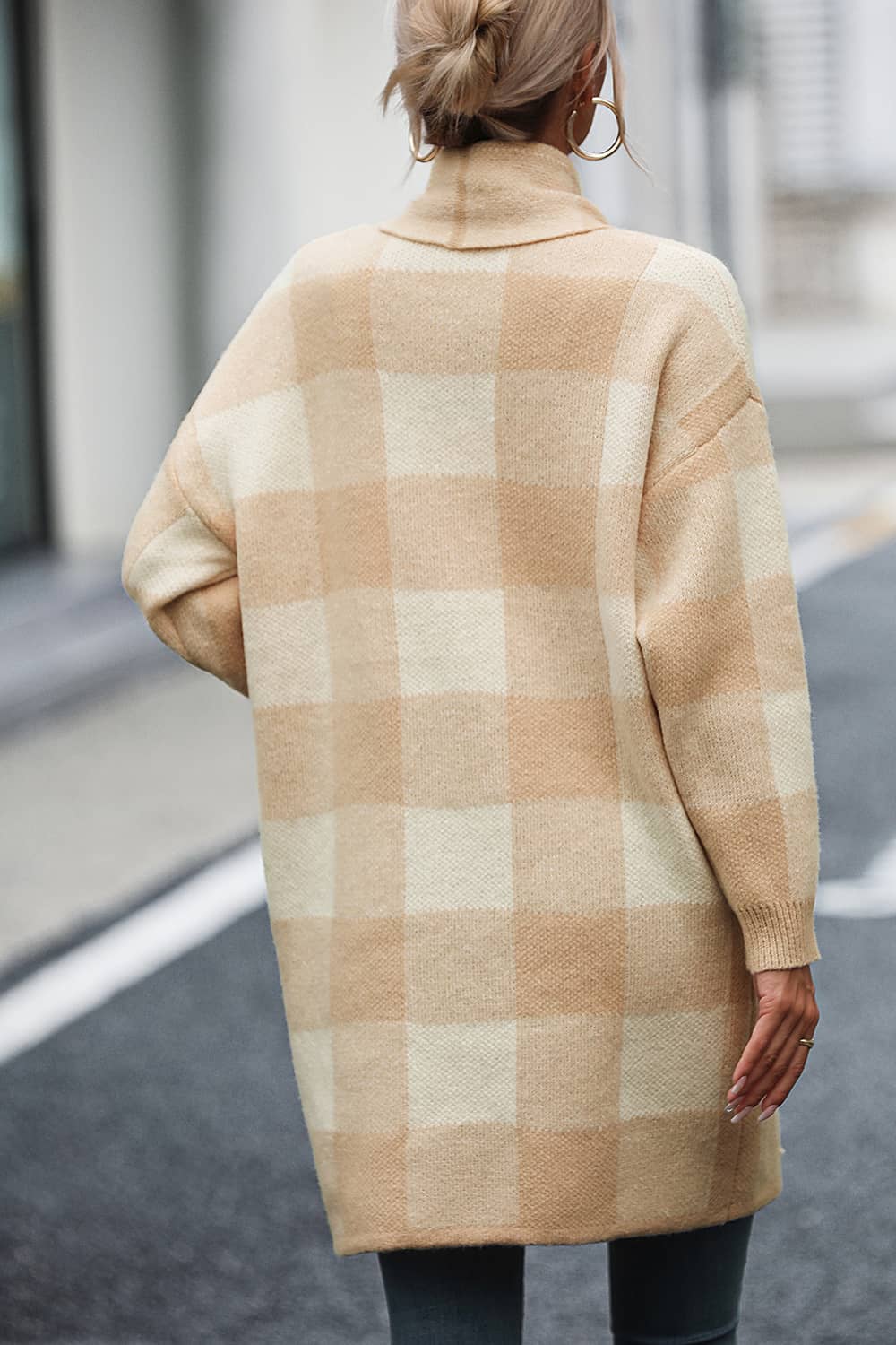 Plaid Color Block Knitted Cardigan Sweater