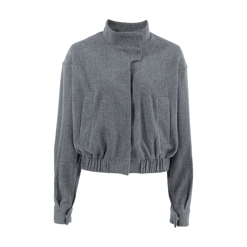 Stylish gray coat with mock collar for women