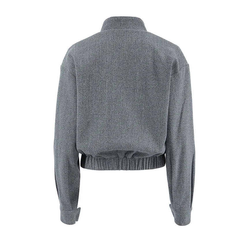 Stylish gray coat with mock collar for women