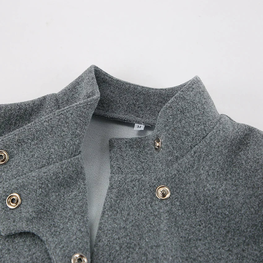 Stylish gray coat with mock collar for women