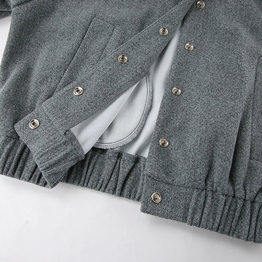 Stylish gray coat with mock collar for women