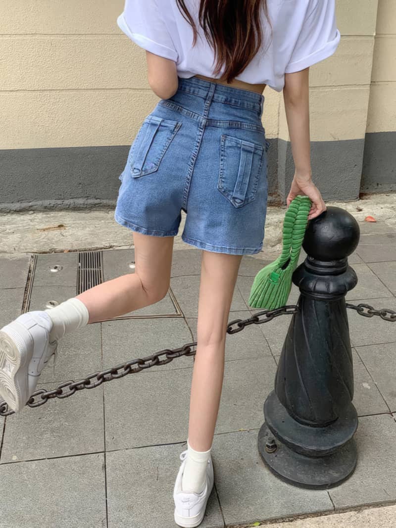 High waist denim skorts