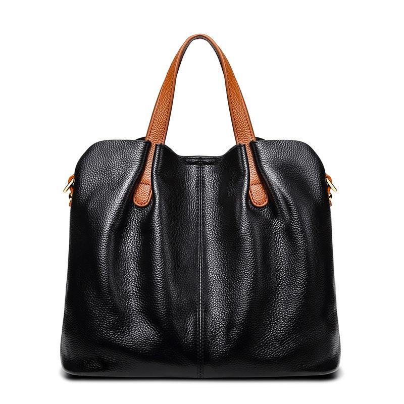 2021 Casual large-capacity PU Leather Tote bag Black | IFAUN
