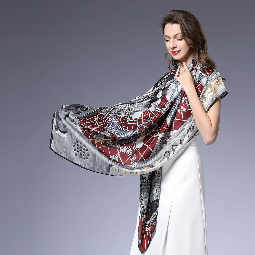 Fashion Women Shawl Print Silk Scarf One Size | IFAUN