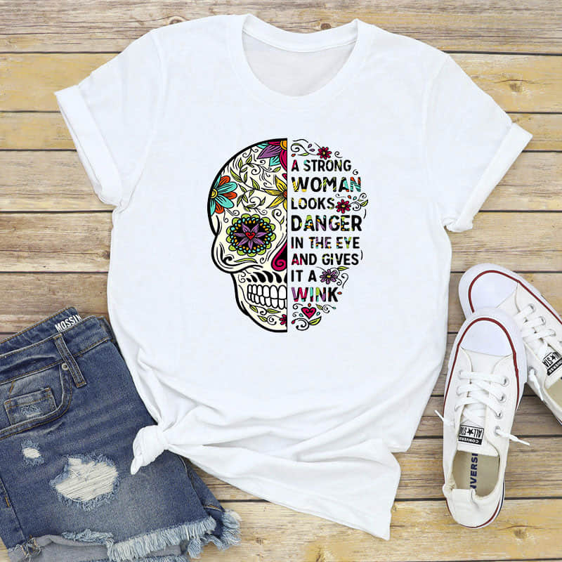 Women's color skull letter print T-shirt DarkOliveGreen / 3XL | IFAUN