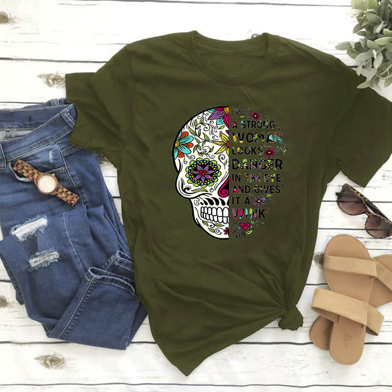 Women's color skull letter print T-shirt  | IFAUN