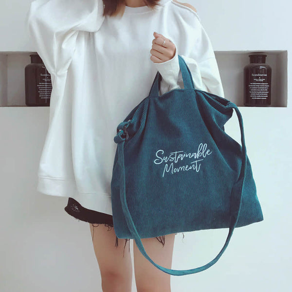 Fashion Tote Shoulder corduroy Bag Teal | IFAUN